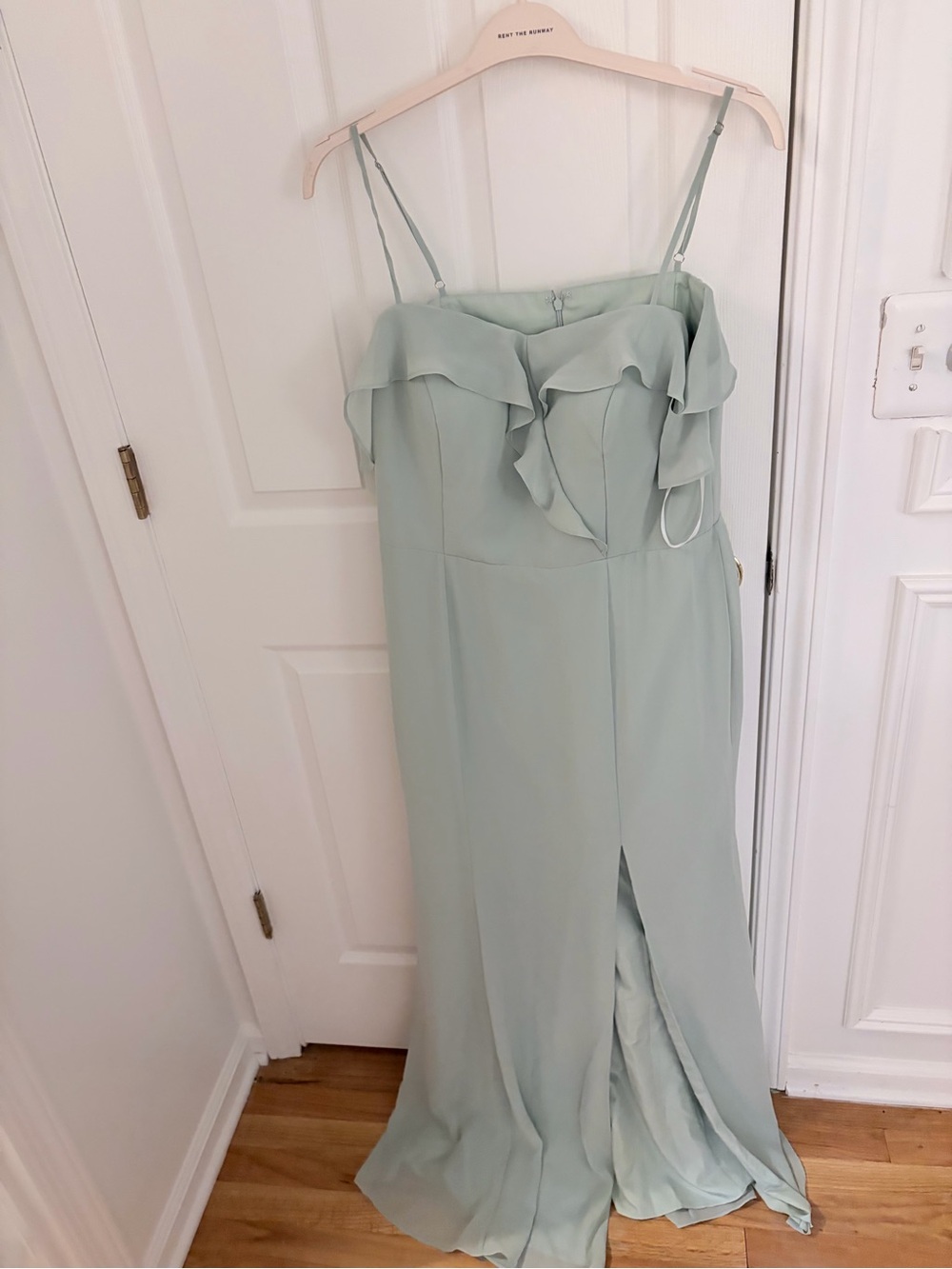 AW Bridal Elegant Sage Green Ruffle Strap Dress/Gown